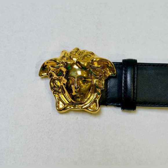 Versace La Medusa Greca Buckle Leather Belt Black 100 Cm DCU4140 Size 34 - Picture 9 of 16